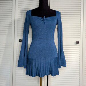 Bell sleeved blue sparkly mini dress